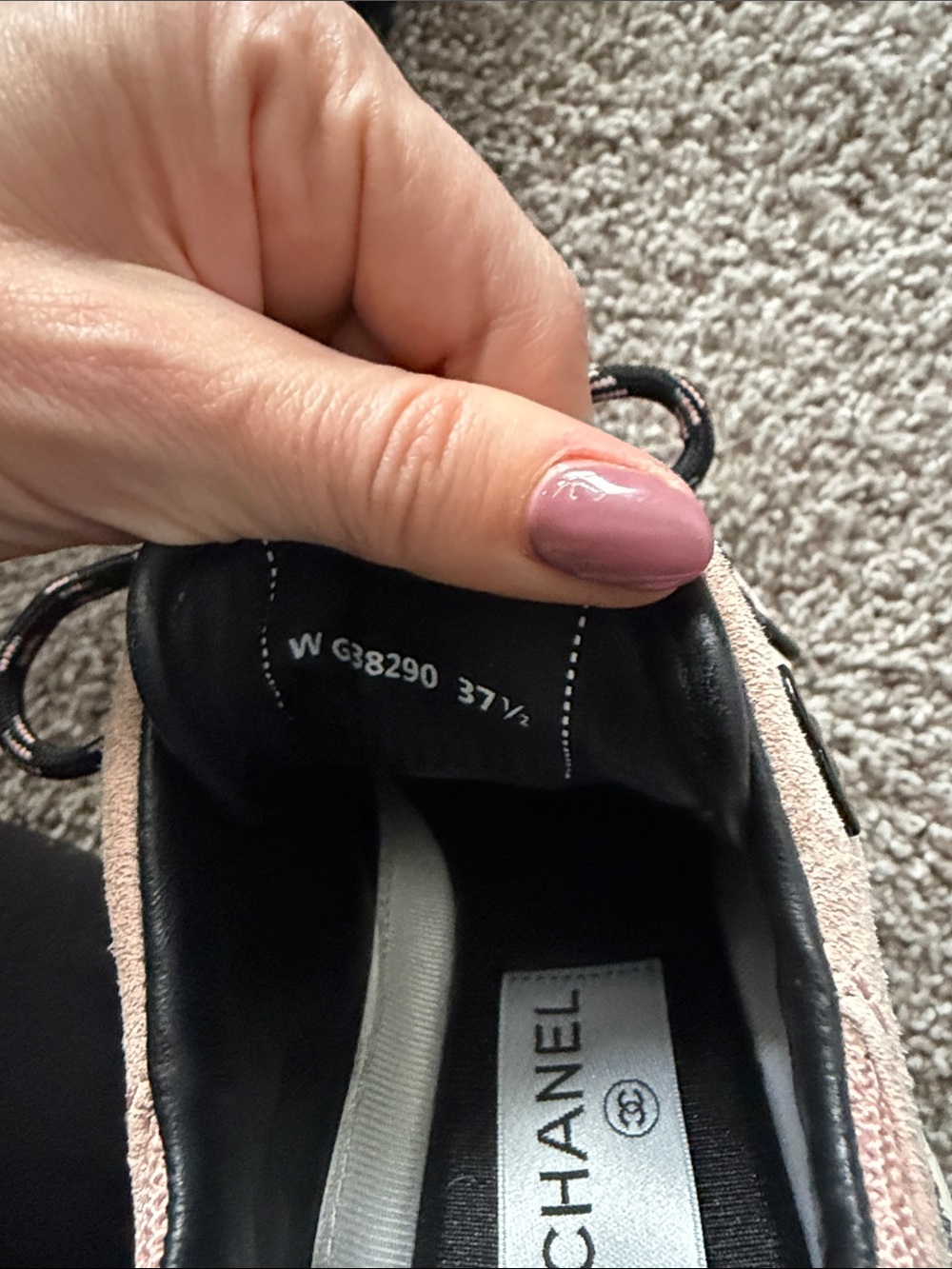 CHANEL Blush Pink Suede & Mesh Sneakers with Black Accents - Picture 7 of 7